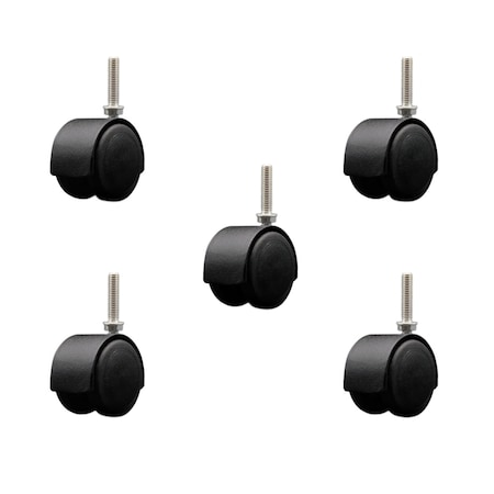 Service Caster 2'' Floor Safe Black Hooded Twin Wheel Caster 3/8 Threaded Stem, 5PK SCC-TS02S50D-NYU-FB-381615-5